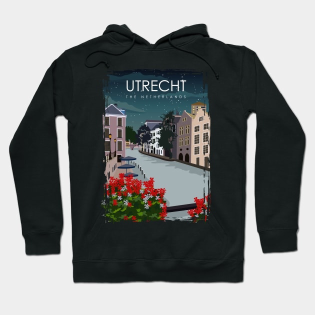 Utrecht The Netherlands Vintage Minimal Retro Travel Poster at Night Hoodie by jornvanhezik